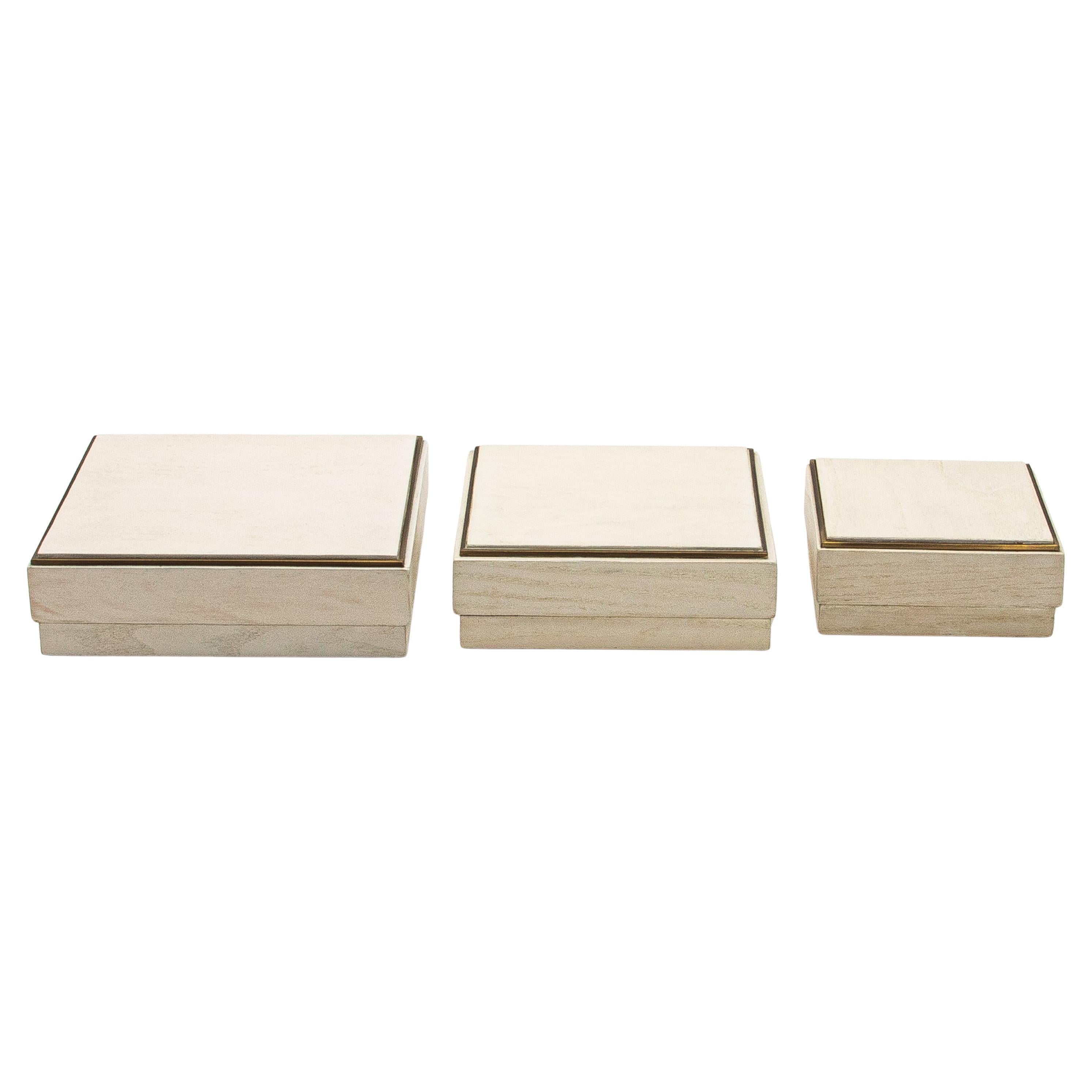 Juego de 3 cajas de roble blanco con marco de latón by R&Y Augousti