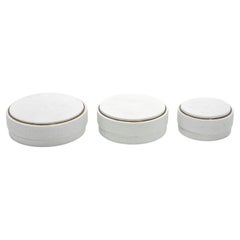 Juego de 3 cajas de piel de zapa blanca con marco de latón by R&Y Augousti