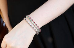 Set of 3 Bracelets in 18 Karat Gold, Rubies, Emeralds, Sapphires and Diamonds