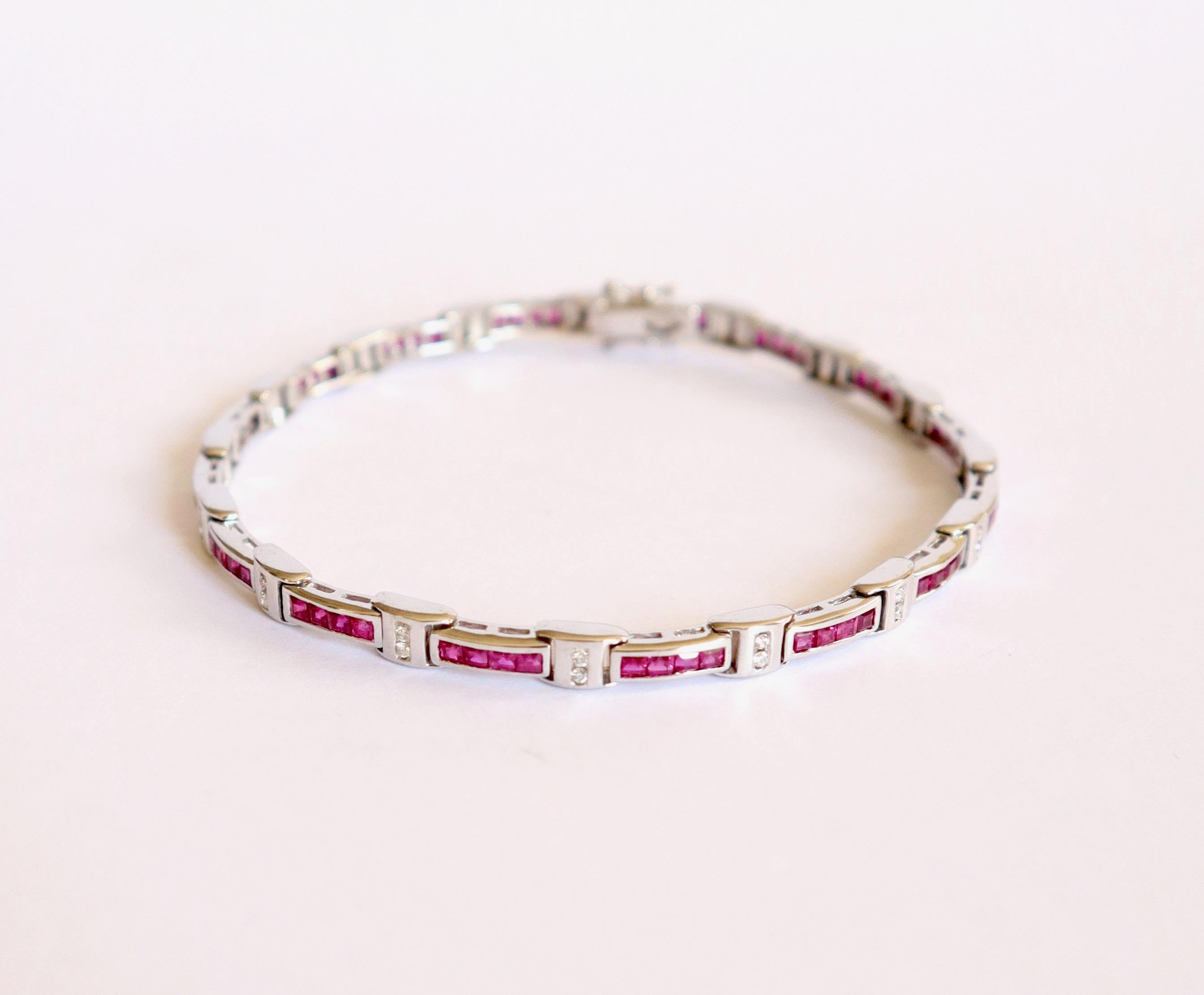 Set of 3 Bracelets in 18 Kt White Gold, Rubies, Emeralds, Sapphires and Diamonds For Sale 3