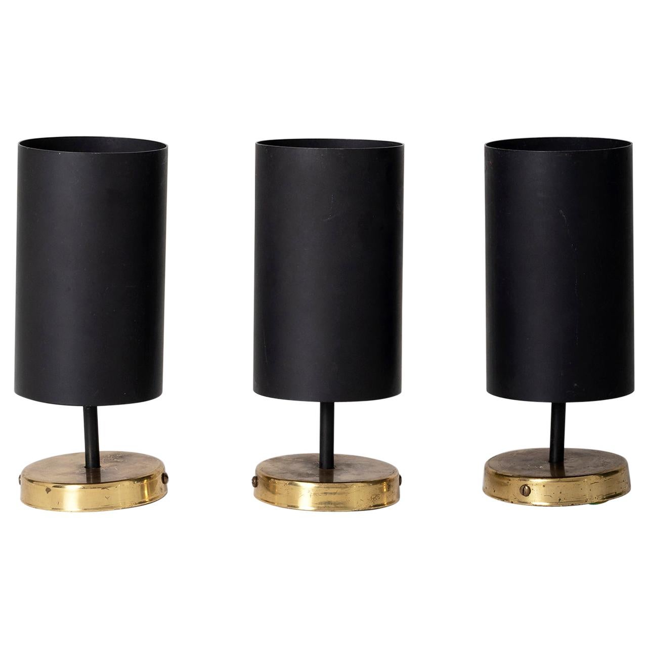 Set of 3 Brass and Black Spot Lights 'or Wall lights' by Parscot Editions