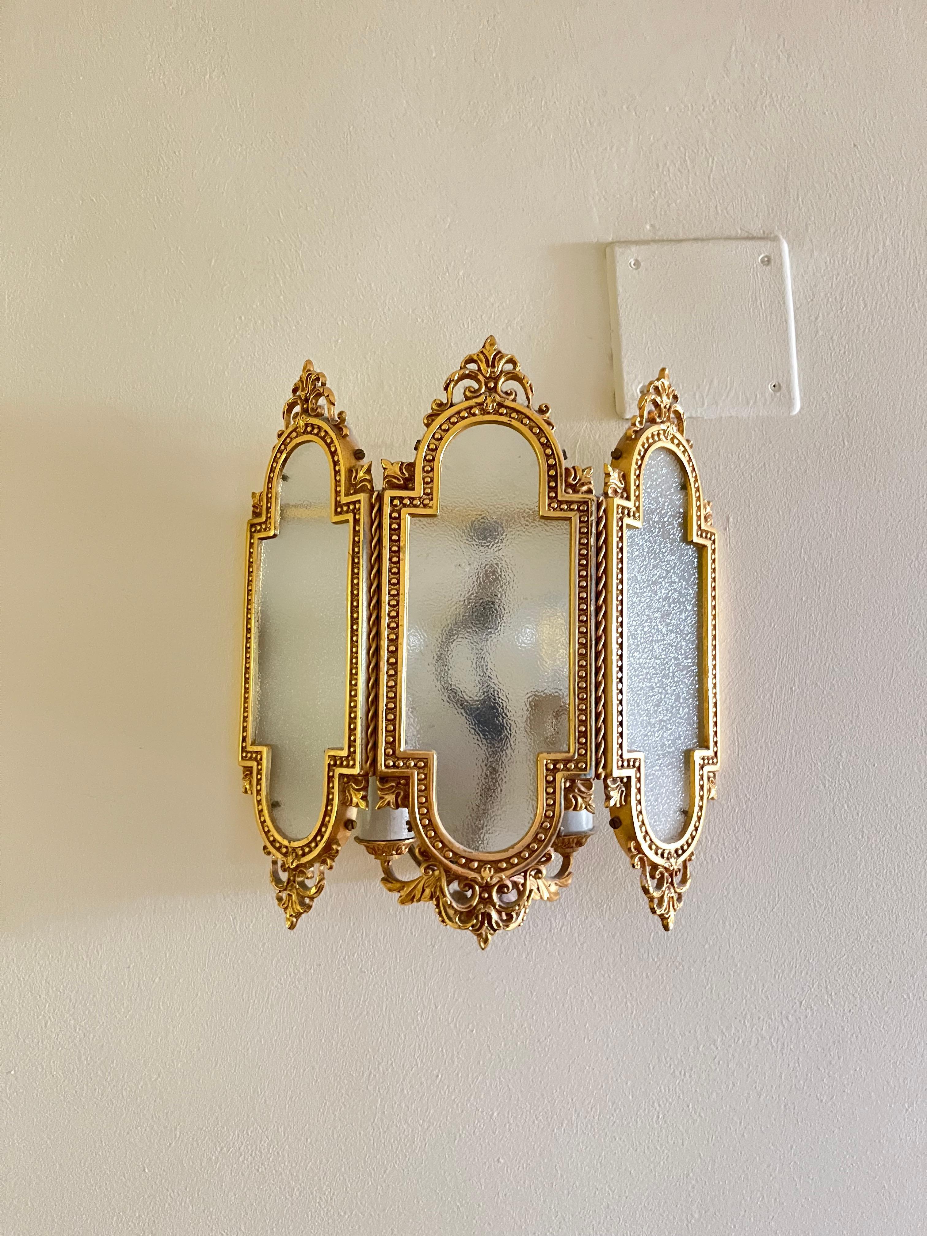 Other Set of 3 Brass and Glass Wall Lamps, Italy, 1980s For Sale