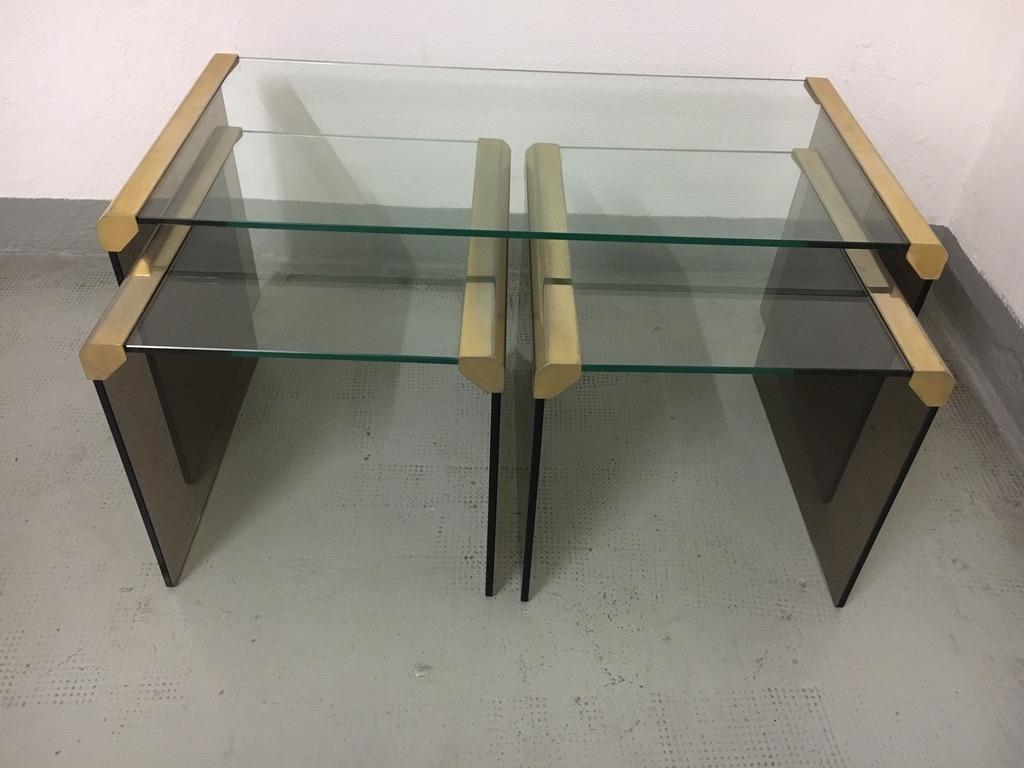 Set of 3 Brass and Smoked Glass by Galotti & Radice In Good Condition In Geneva, CH