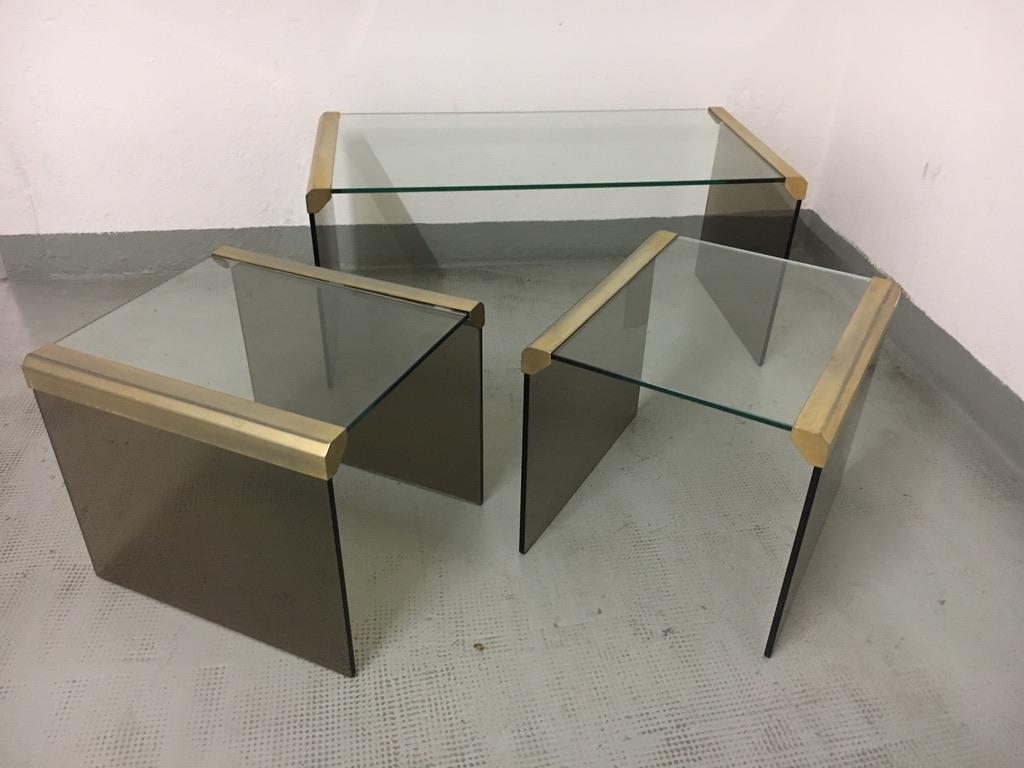 Set of 3 Brass and Smoked Glass by Galotti & Radice 1