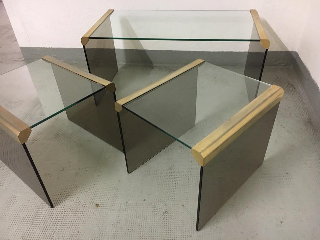 Set of 3 Brass and Smoked Glass by Galotti & Radice 2
