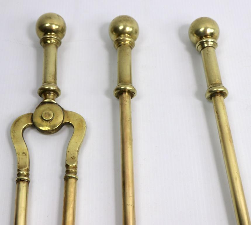 American Set of 3 Brass Ball Top Fireplace Tools