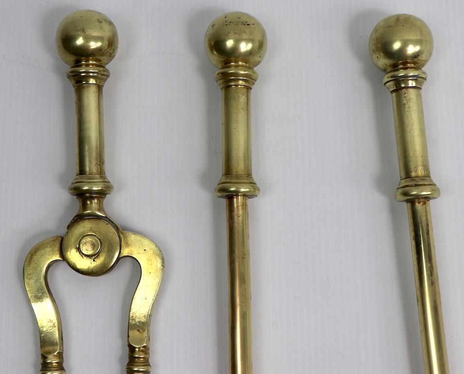 Set of 3 Brass Ball Top Fireplace Tools In Good Condition In New York, NY