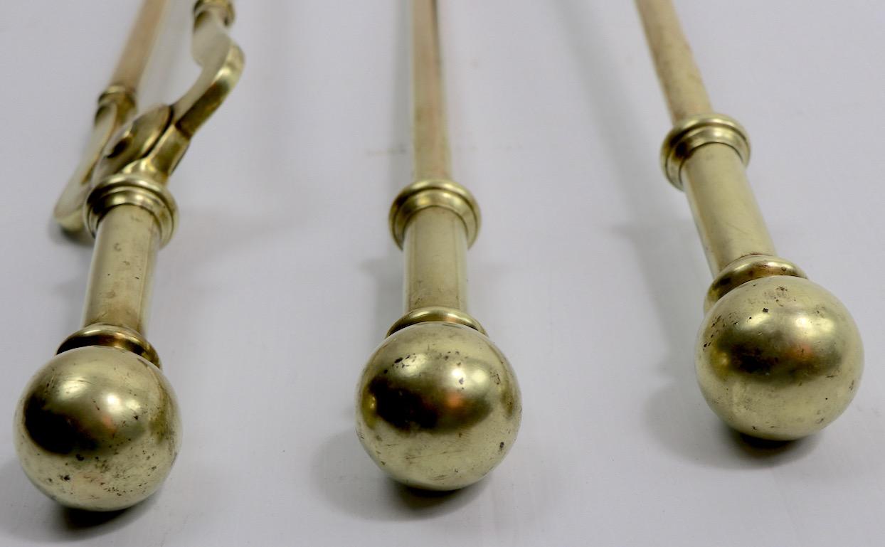 Set of 3 Brass Ball Top Fireplace Tools 1