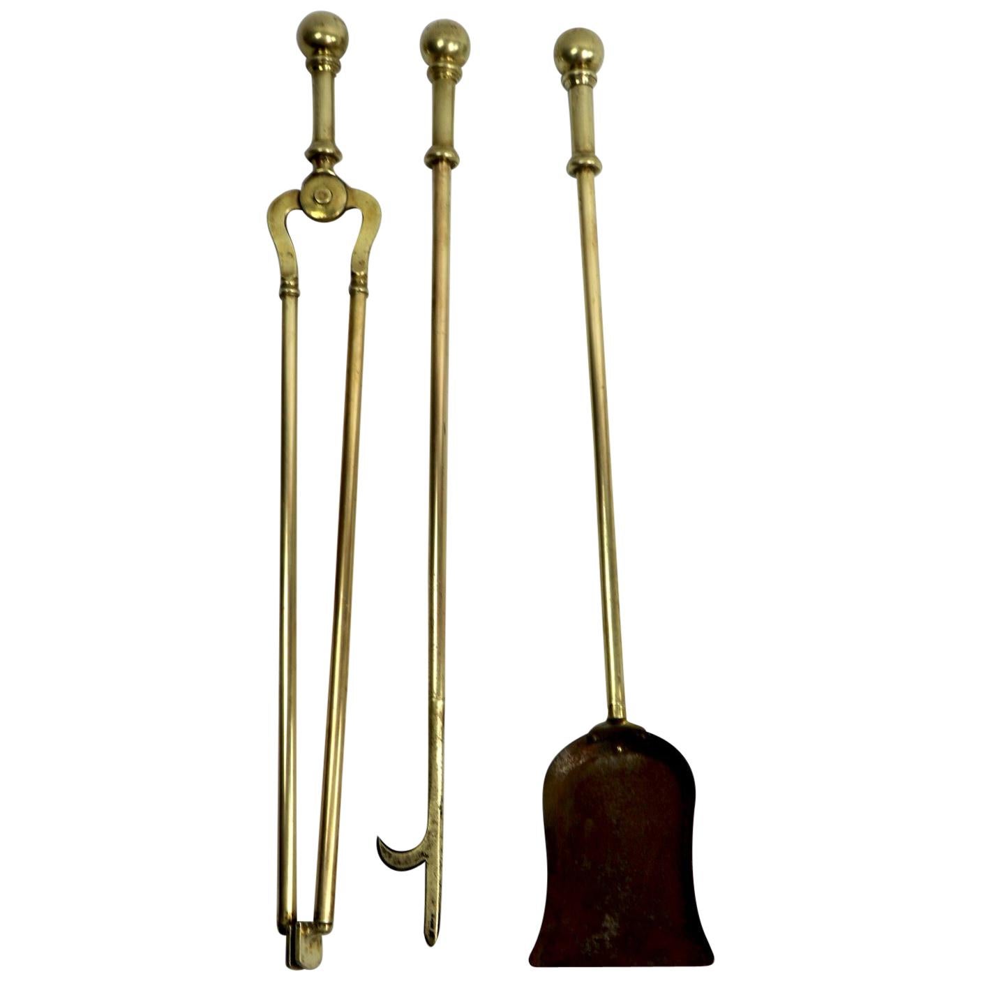 Set of 3 Brass Ball Top Fireplace Tools