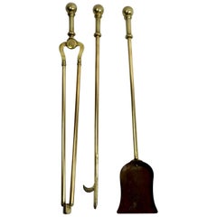 Vintage Set of 3 Brass Ball Top Fireplace Tools