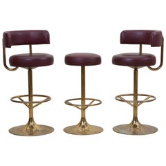 Set of 3 Brass Börje Johansson Bar Stools by Johansson Design, Signed