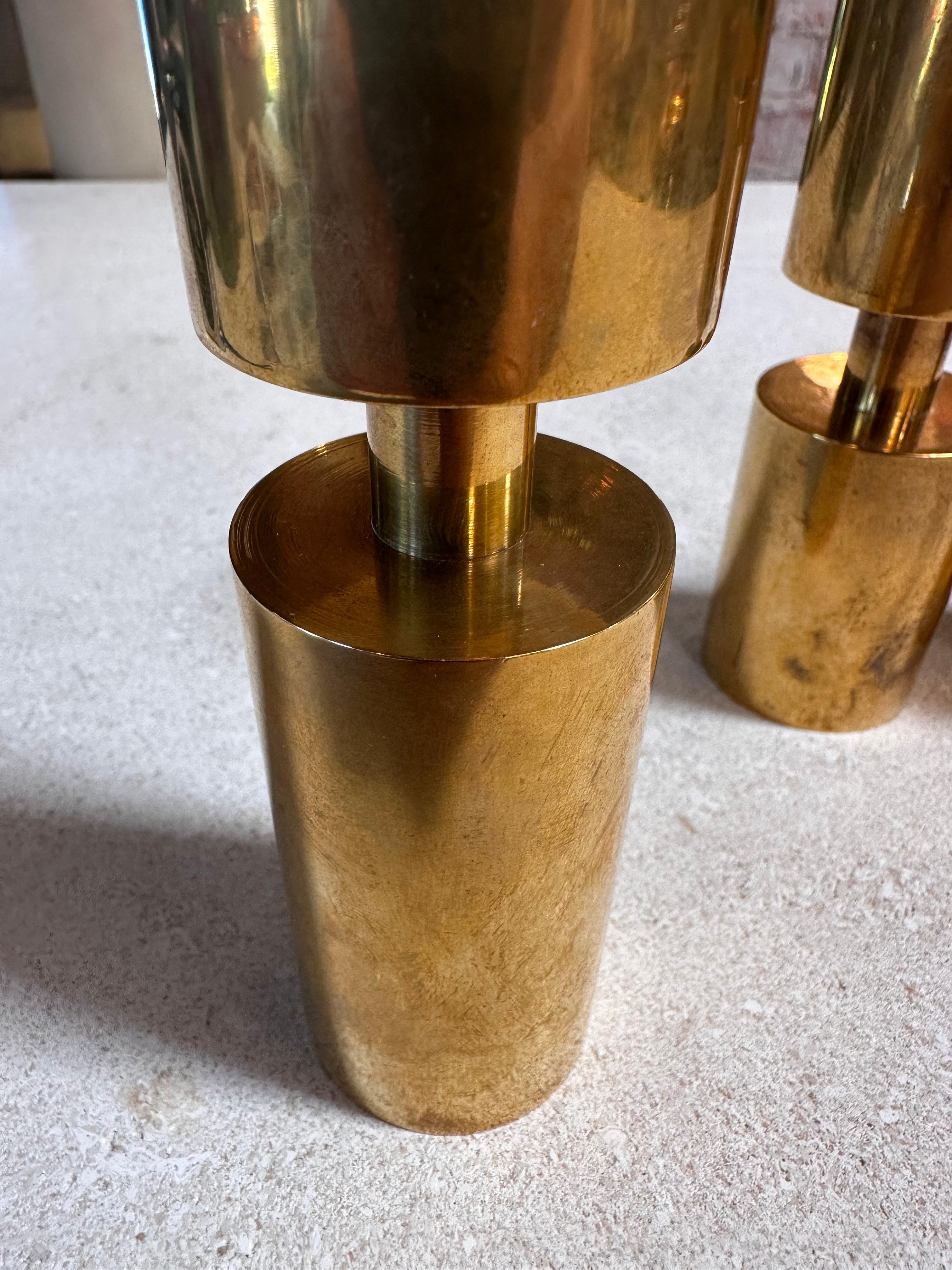 Mid-Century Modern Set of 3 Brass Candle Holders by Thelma Zoéga for Zoégas Kaffe 1970s