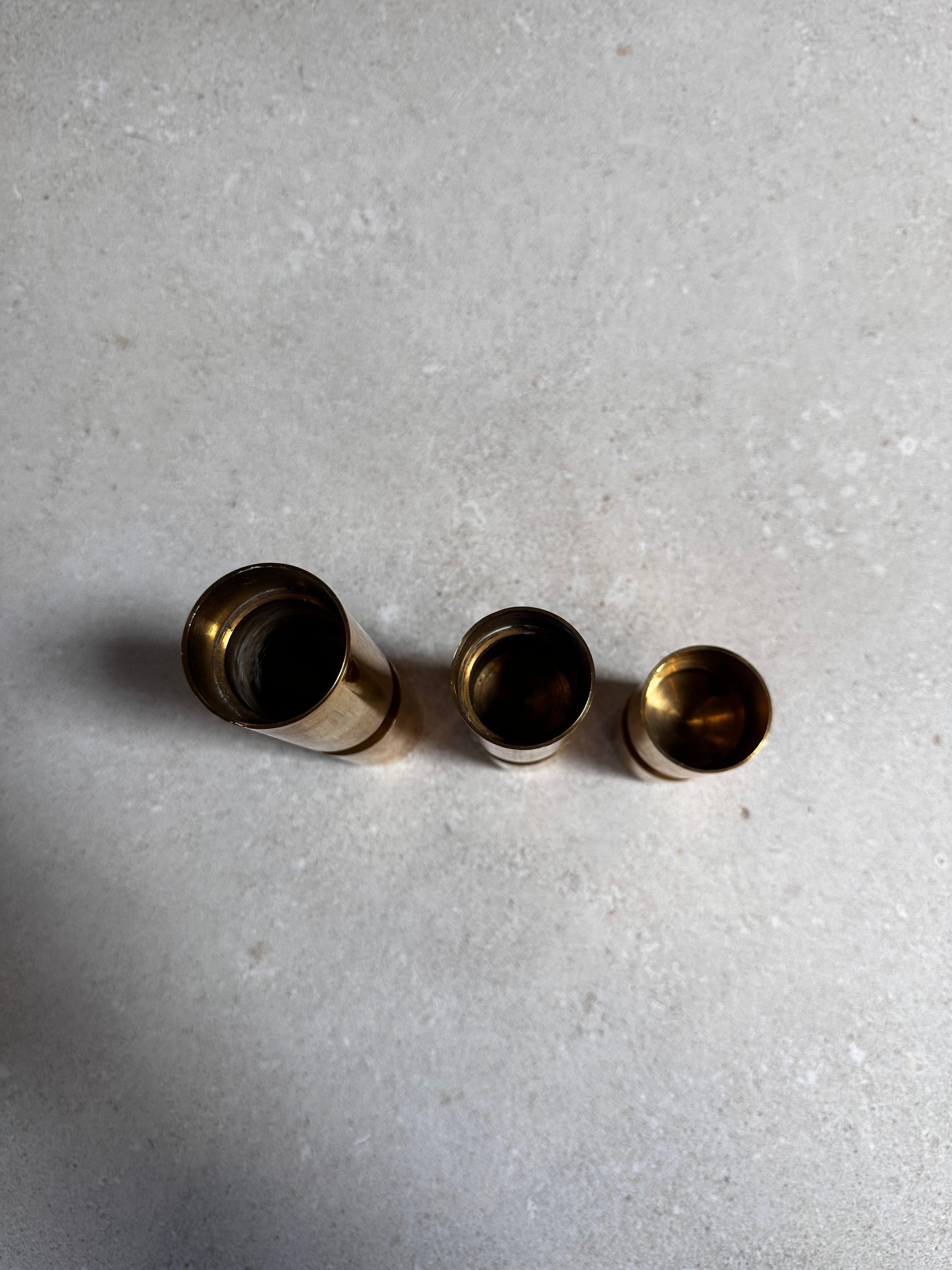 Set of 3 Brass Candle Holders by Thelma Zoéga for Zoégas Kaffe 1970s In Good Condition In Los Angeles, CA