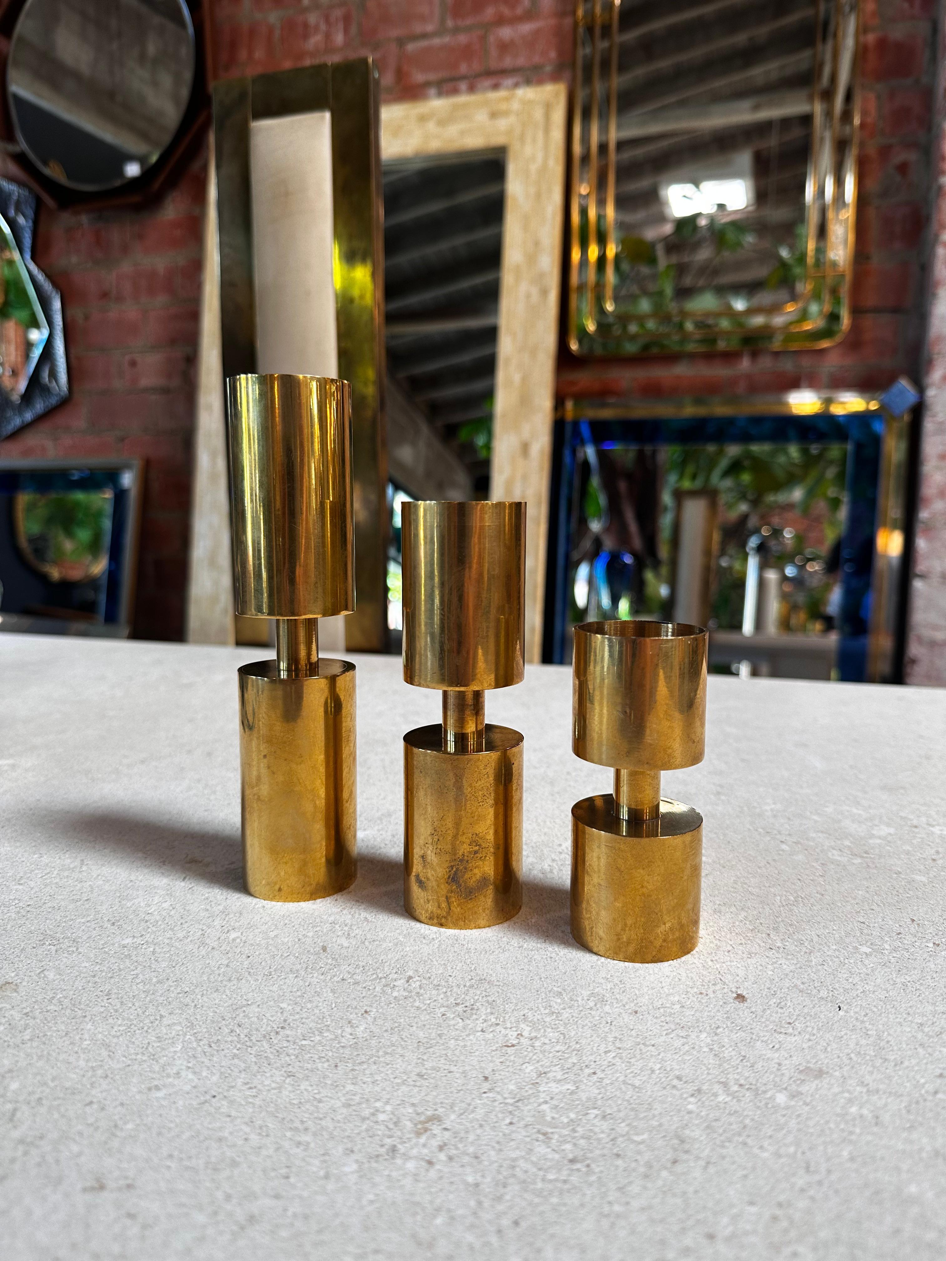 Set of 3 Brass Candle Holders by Thelma Zoéga for Zoégas Kaffe 1970s 1