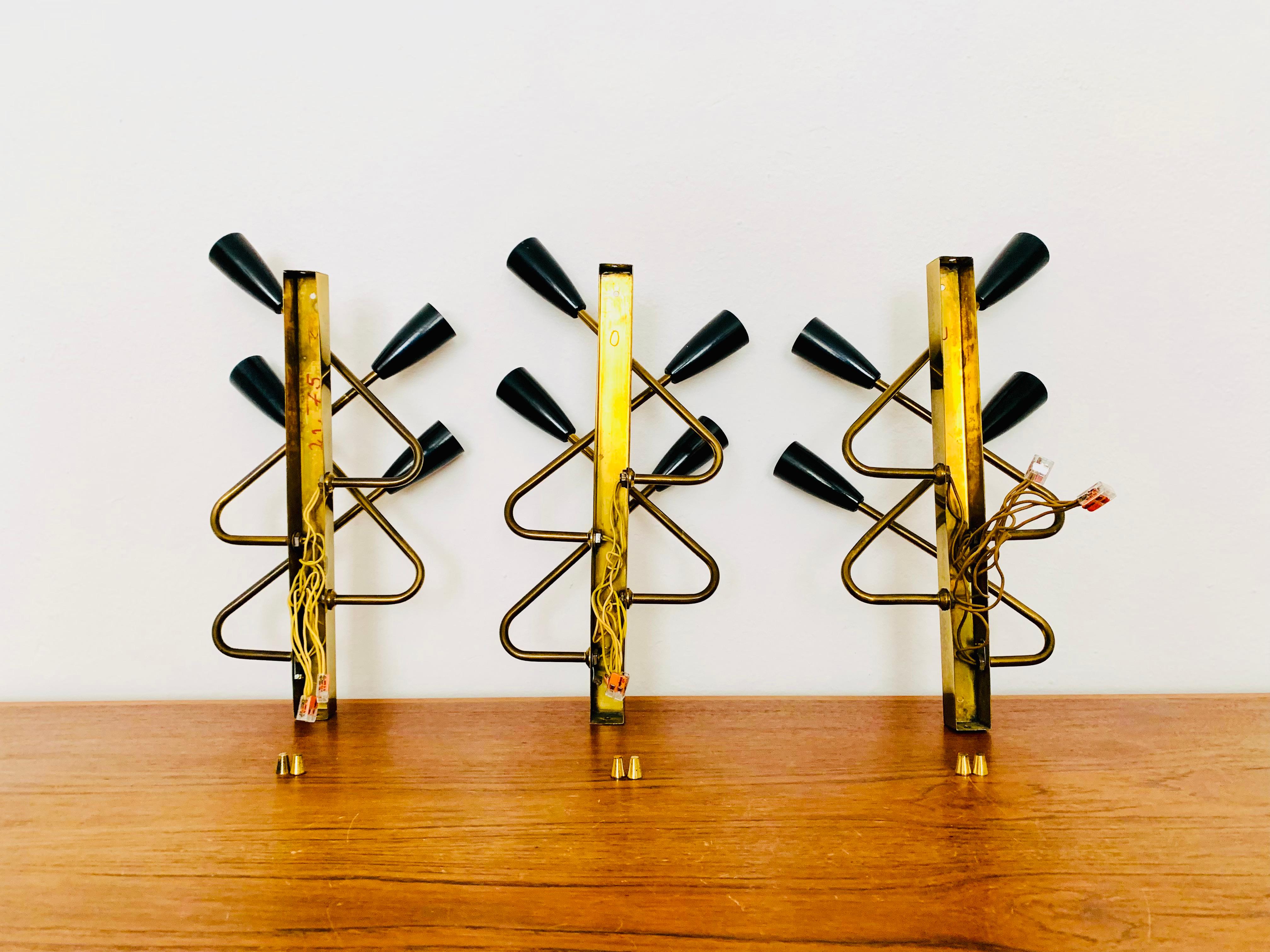 Set of 3 Brass Cinema Wall Lamps For Sale 8