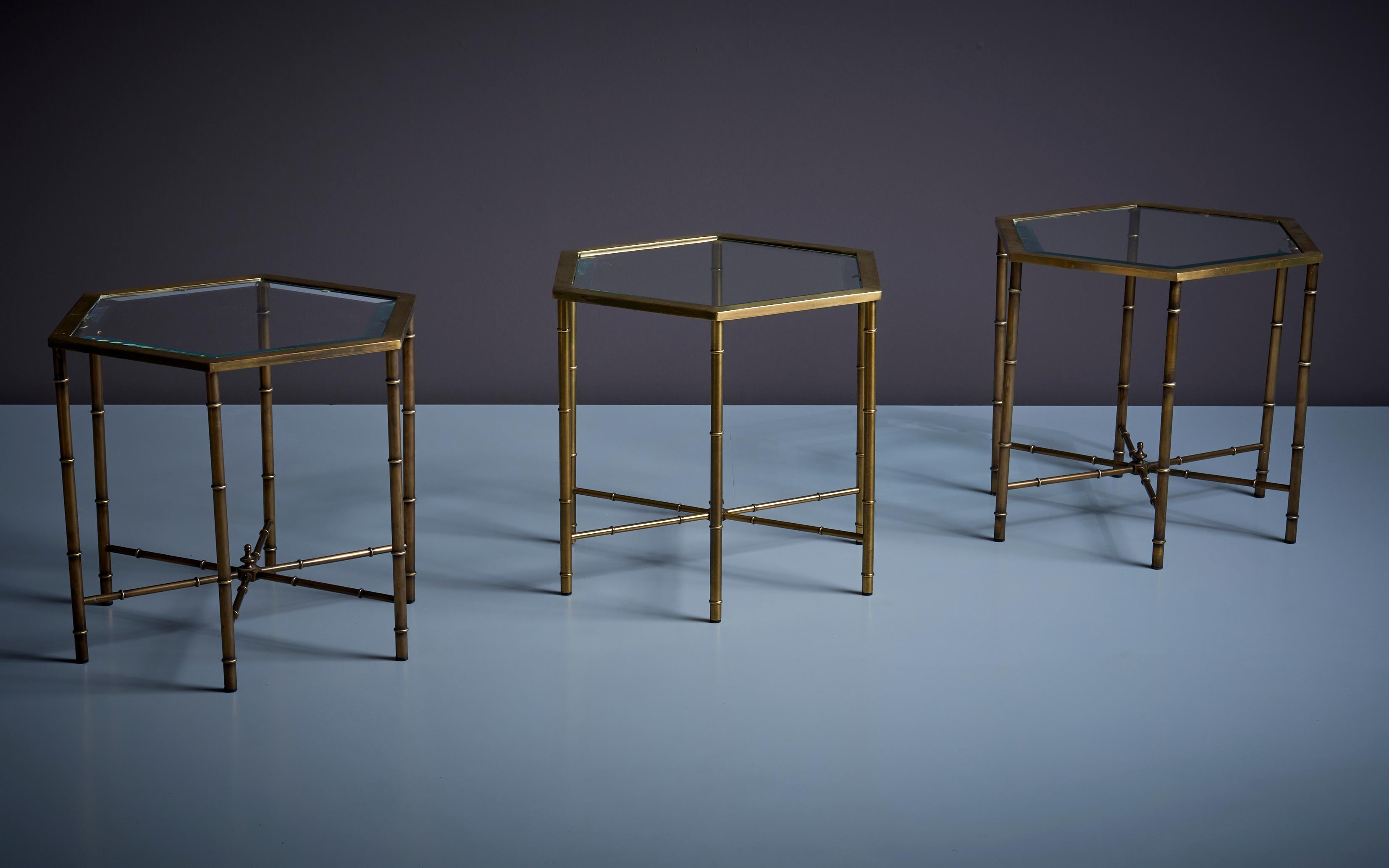 Set of 3 Brass Faux Bamboo Side Tables Attr. to Maison Bagues For Sale 3