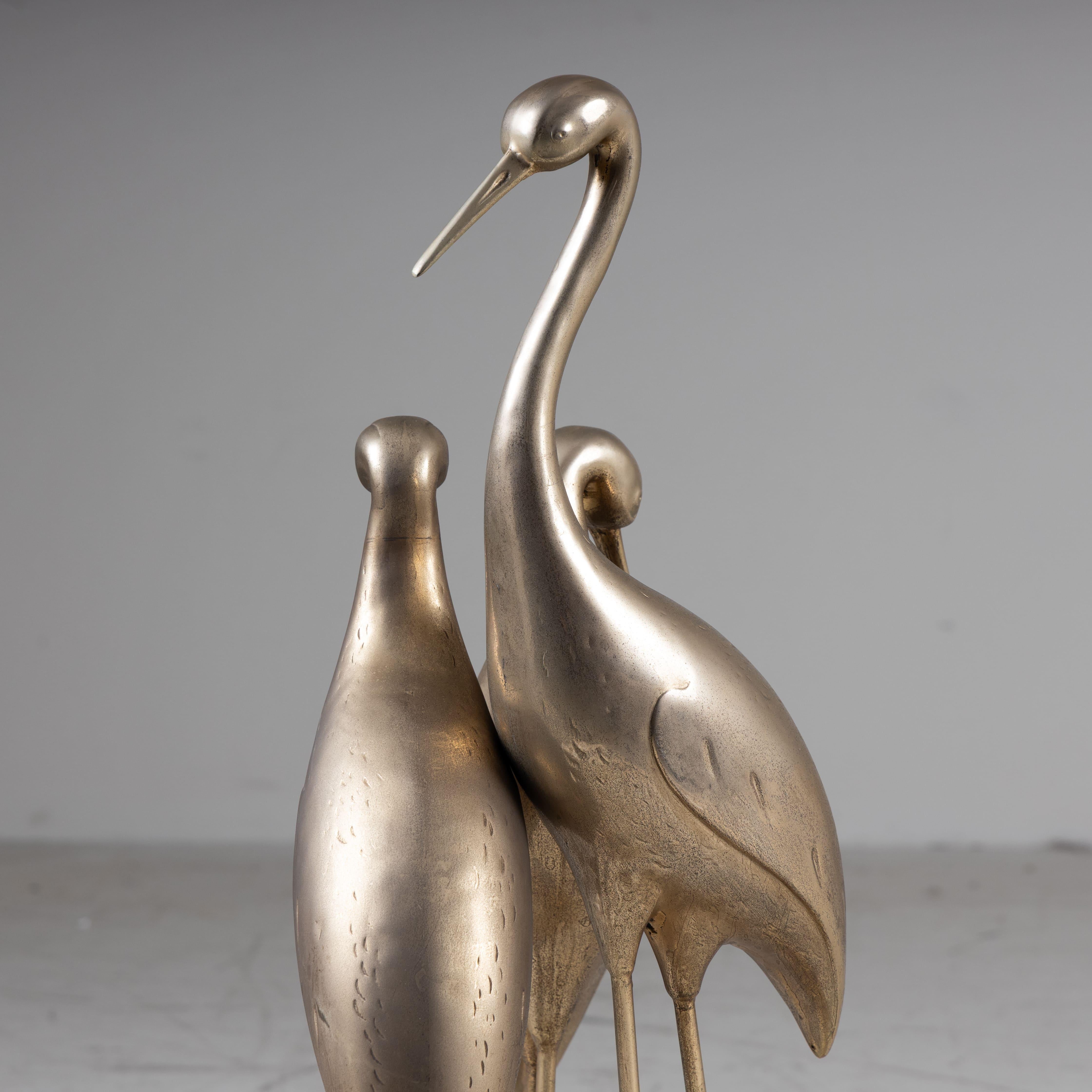 Brass Set of 3 brass flamingo sculptures, 1960 For Sale