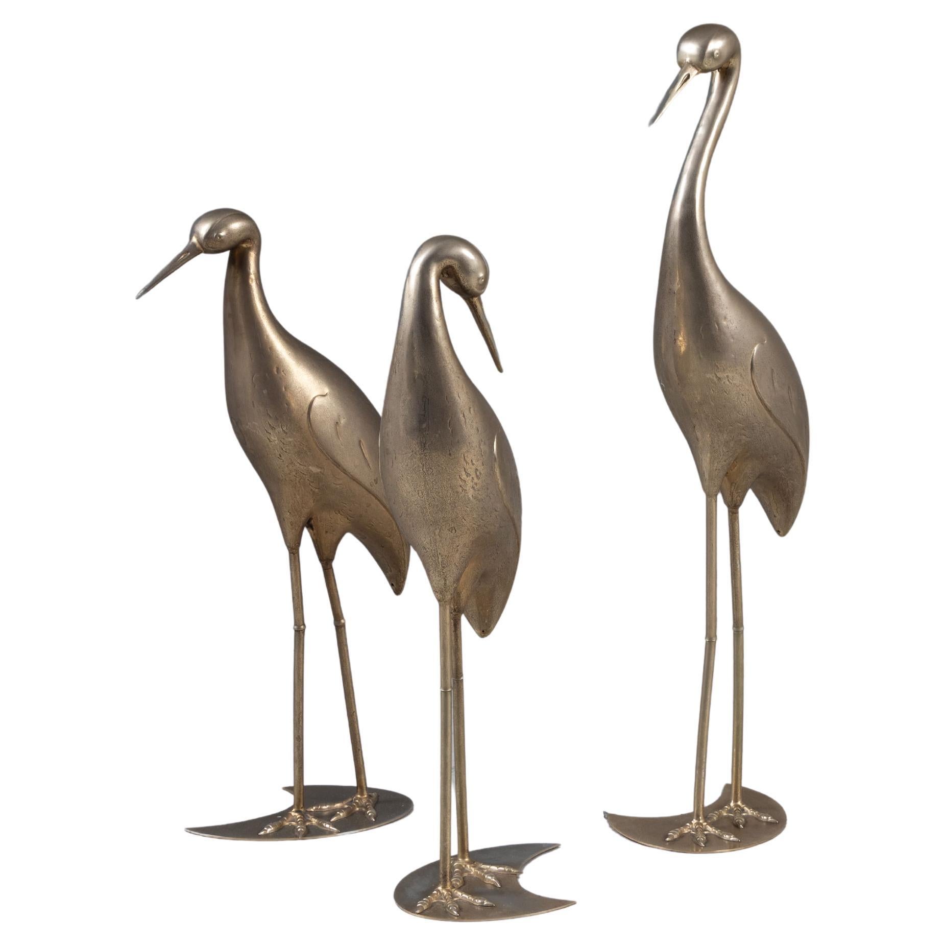 Set of 3 brass flamingo sculptures, 1960 For Sale