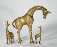 Set of 3 Brass Giraffe Figurines, Mid Century Modern set #2