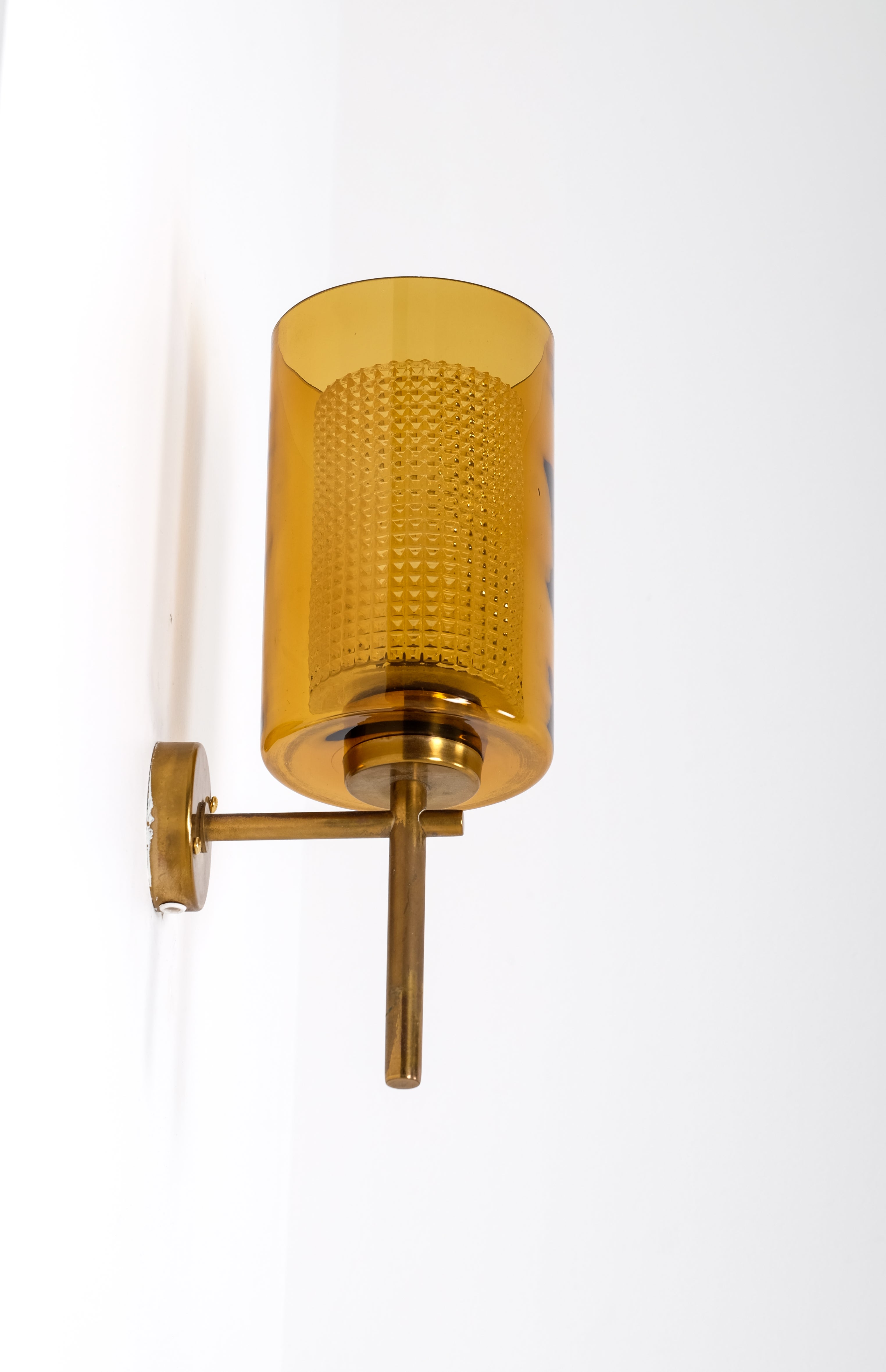 Set of 3 brass and glass wall lights, produced in Sweden, 1950s. 
Please note: Listed price is for one (1) wall light.
