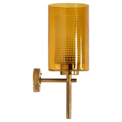 Retro Set of 3 Brass & Glass wall lamps, Sweden, 1950s