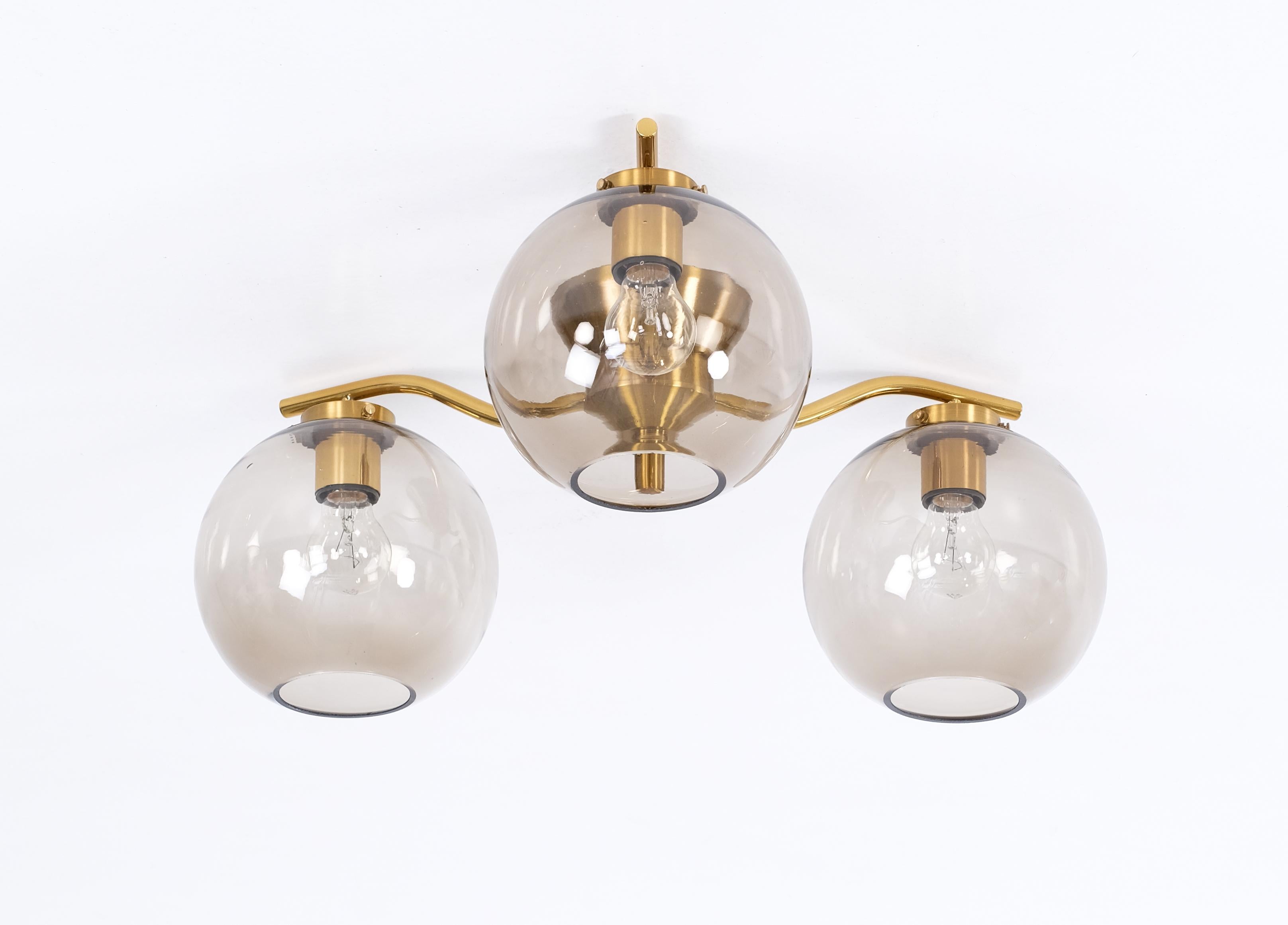 Late 20th Century Set of 3 Brass Lights by Holger Johansson, Sweden, 1970s For Sale