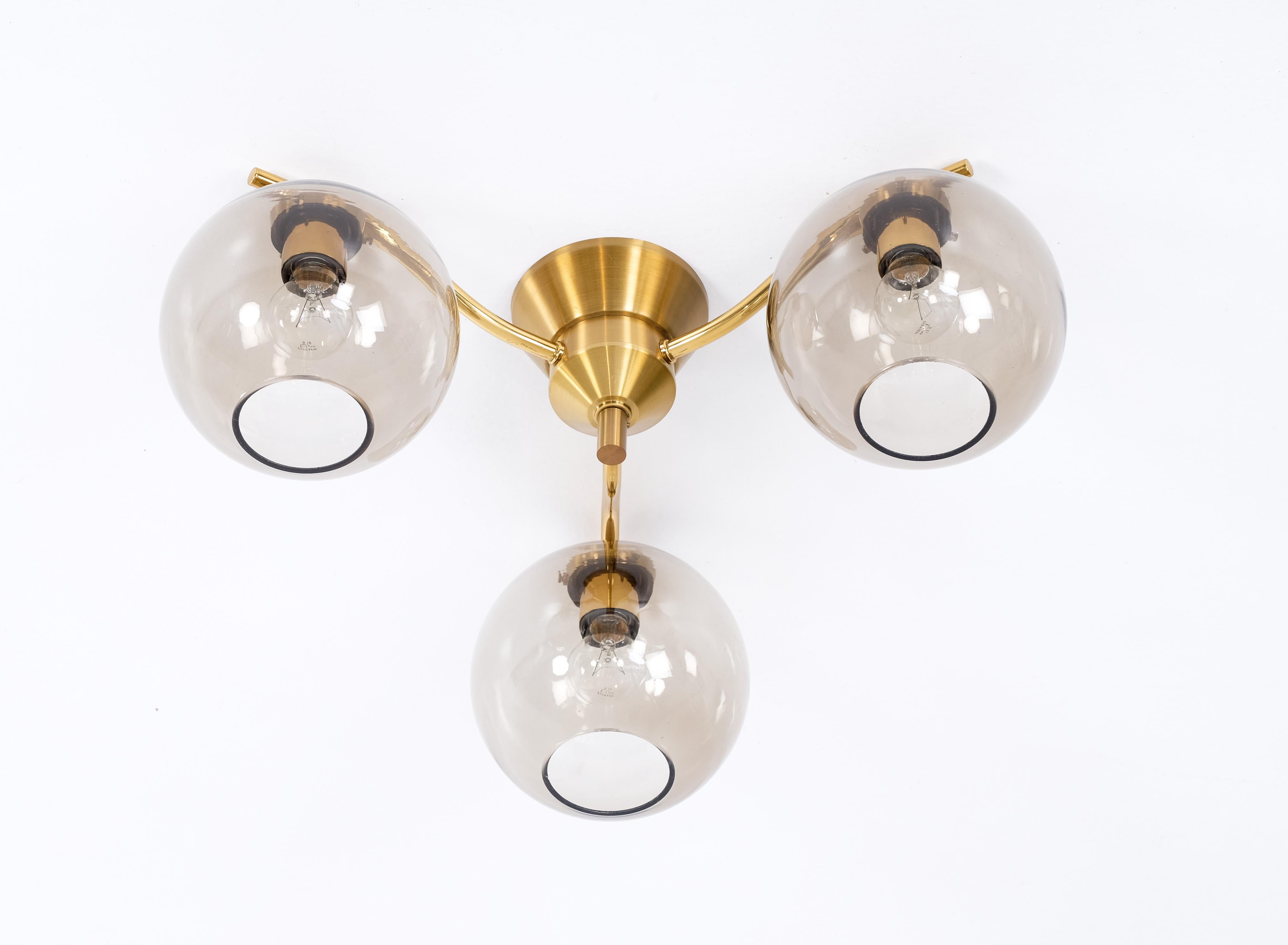 Set of 3 Brass Lights by Holger Johansson, Sweden, 1970s For Sale 1