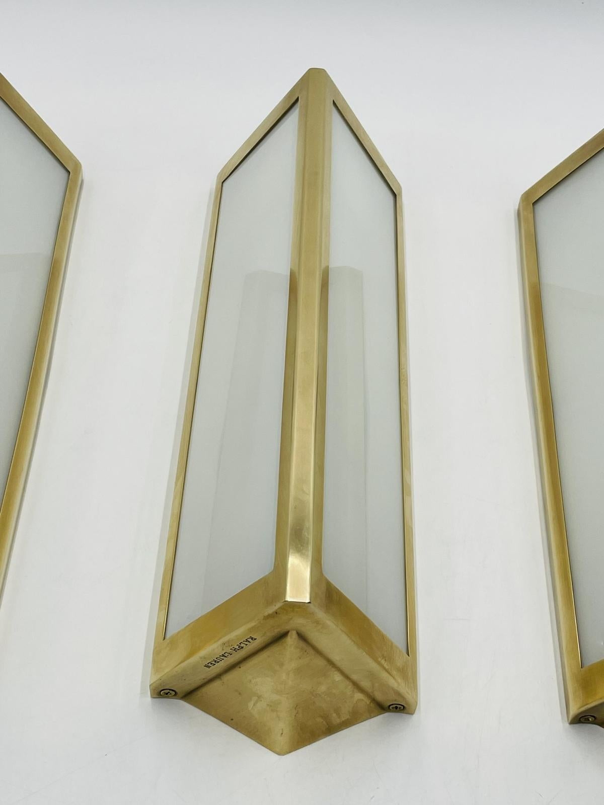 Set of 3 Brass & Milk Glass Sconces by Ralph Lauren 3