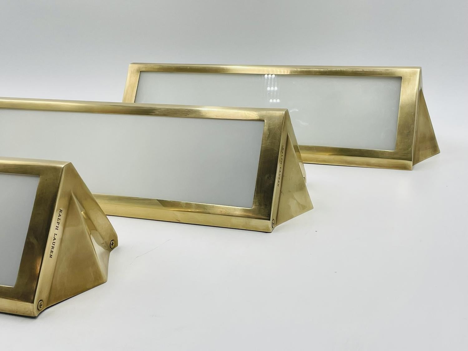 Set of 3 Brass & Milk Glass Sconces by Ralph Lauren 2