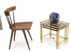 Set of 3 Brass Mirrored Border Glass Tops Nesting Stacking Tables