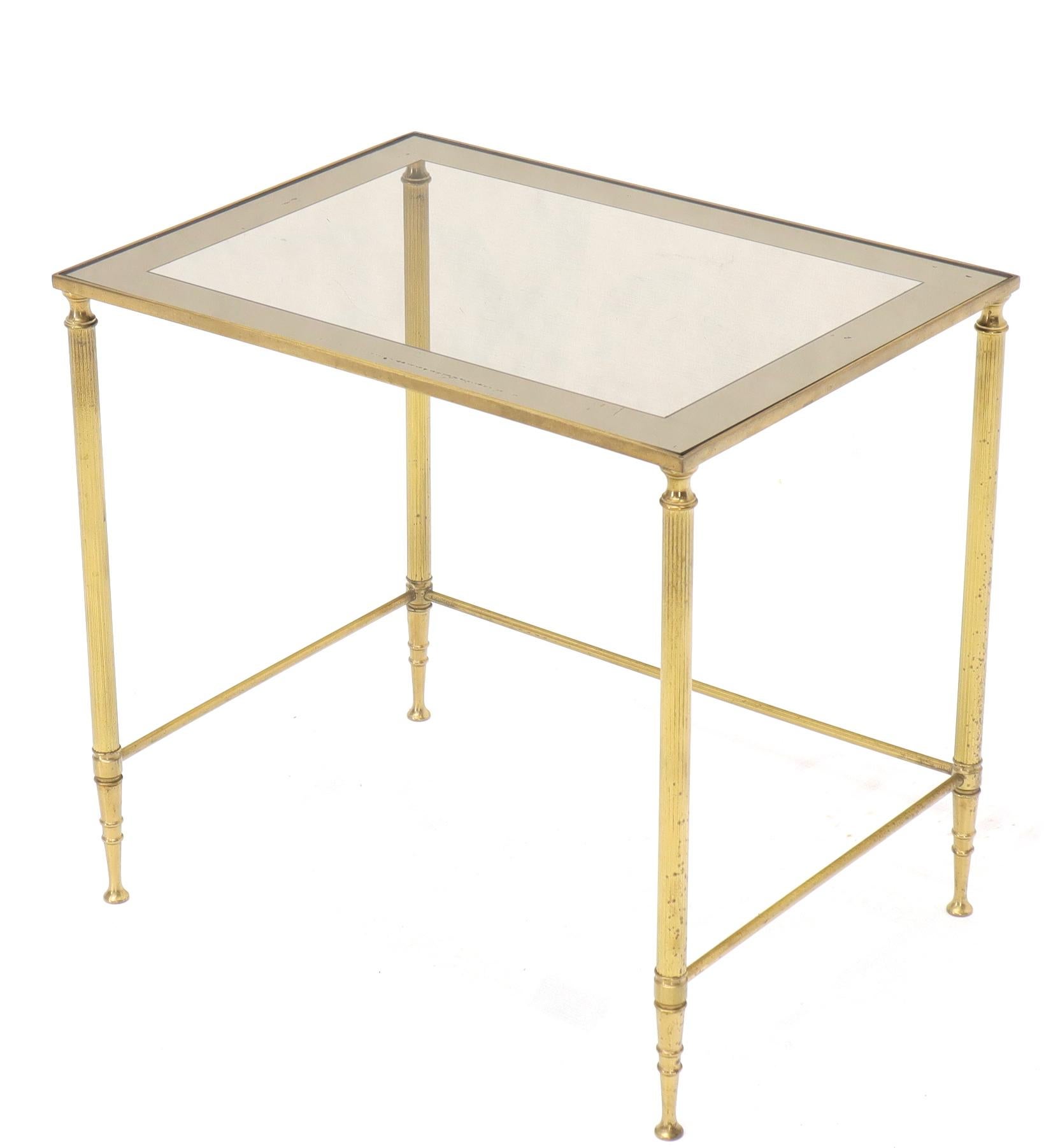Polished Set of 3 Brass Mirrored Border Glass Tops Nesting Stacking Tables For Sale