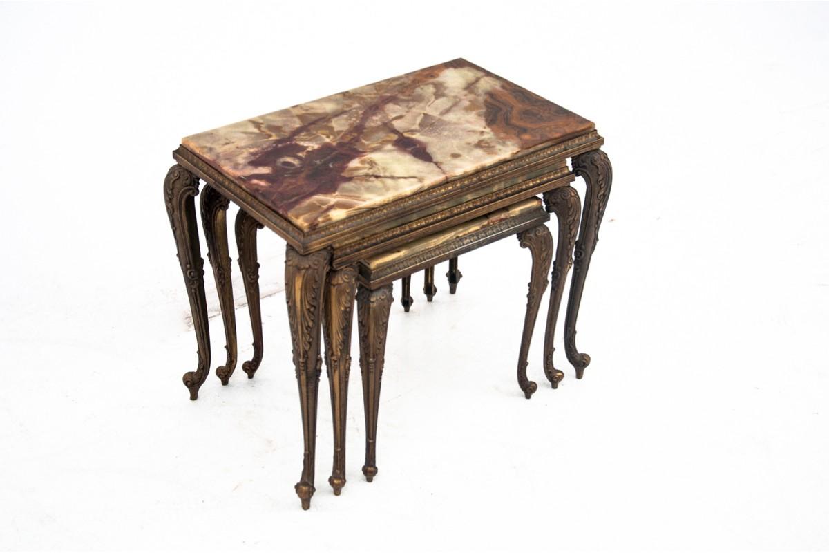 French Set of 3 Brass Nesting Tables, France, circa 1940s