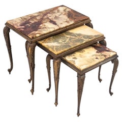 Set of 3 Brass Nesting Tables, France, circa 1940s