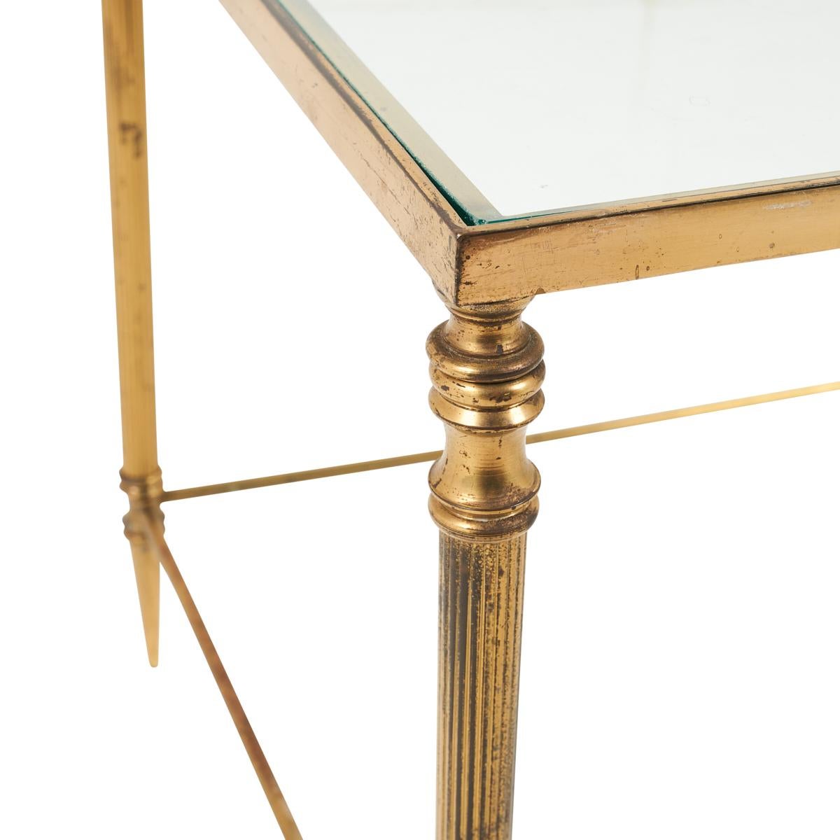 French Set of 3 Brass Nesting Tables with Glass Top, France For Sale