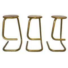 Set of 3 Brass Paperclip Bar Stools by Kinetics Furniture