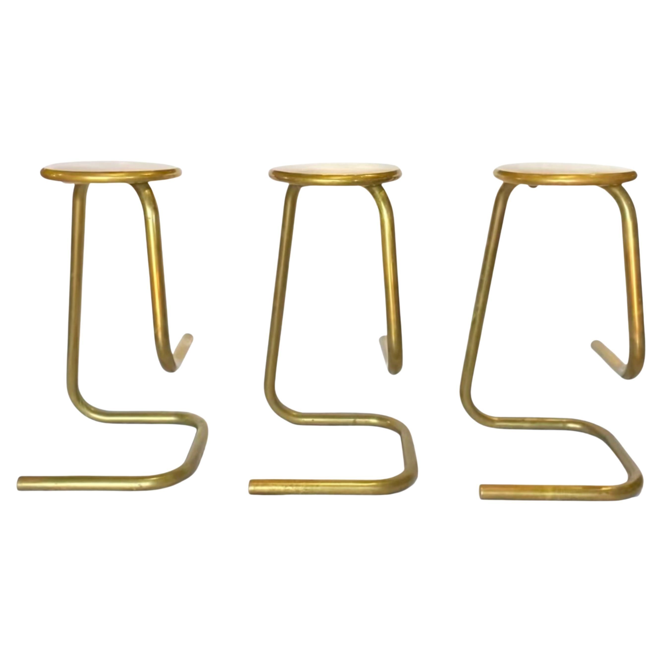 Set of 3 Brass Paperclip Bar Stools by Kinetics Furniture
