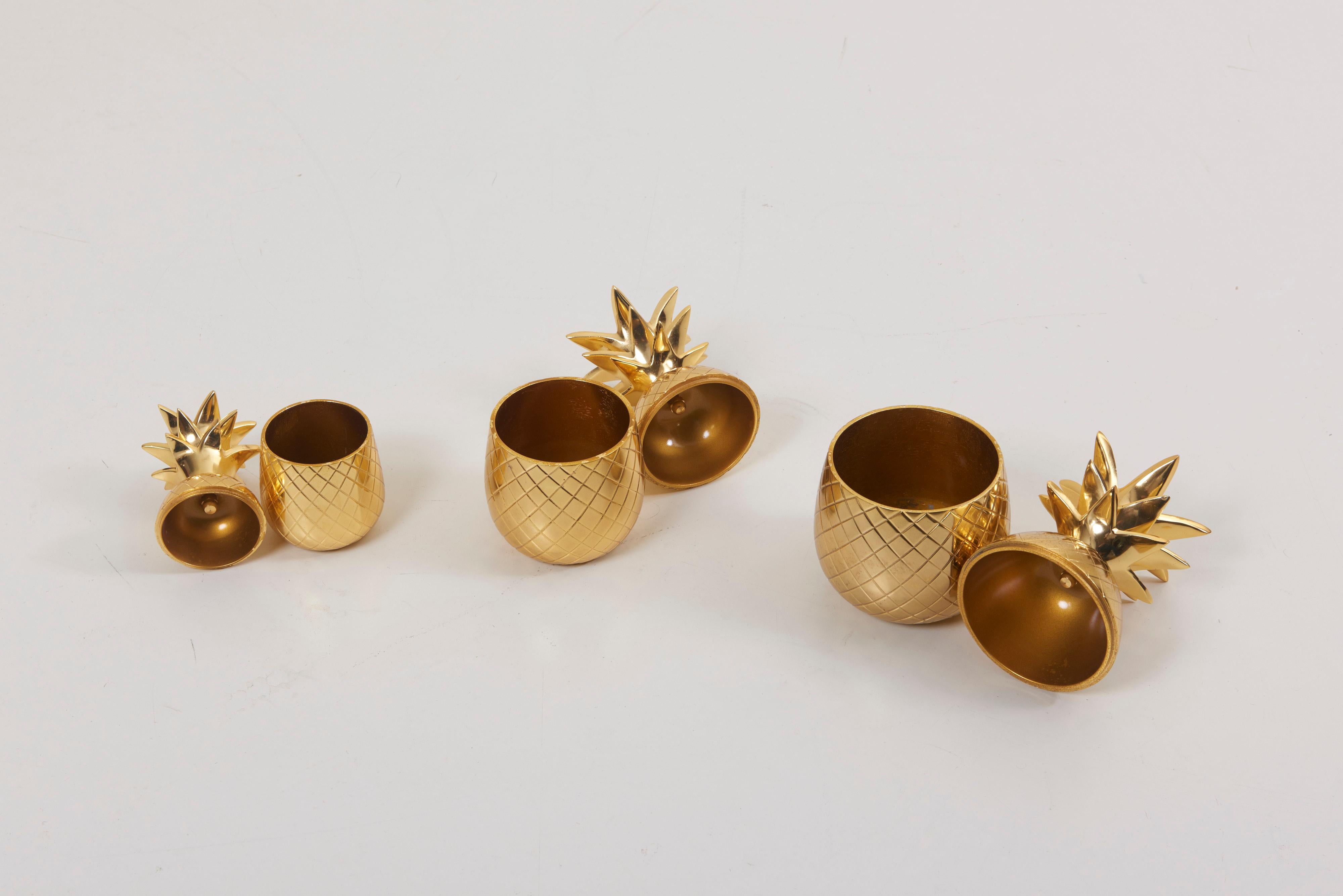 French Set of 3 Brass Pineapple Ice Buckets or Candy Boxes For Sale