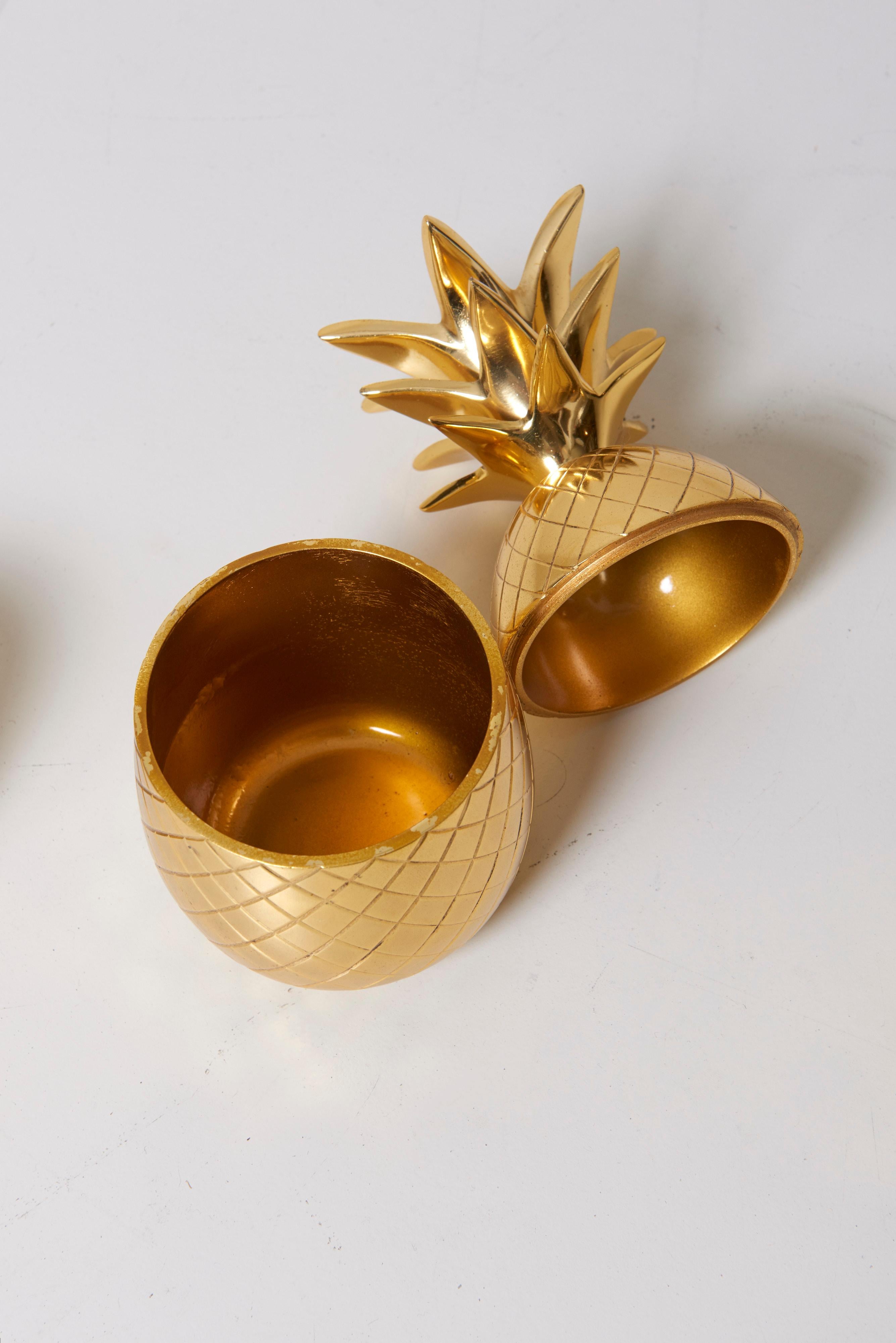 Late 20th Century Set of 3 Brass Pineapple Ice Buckets or Candy Boxes For Sale