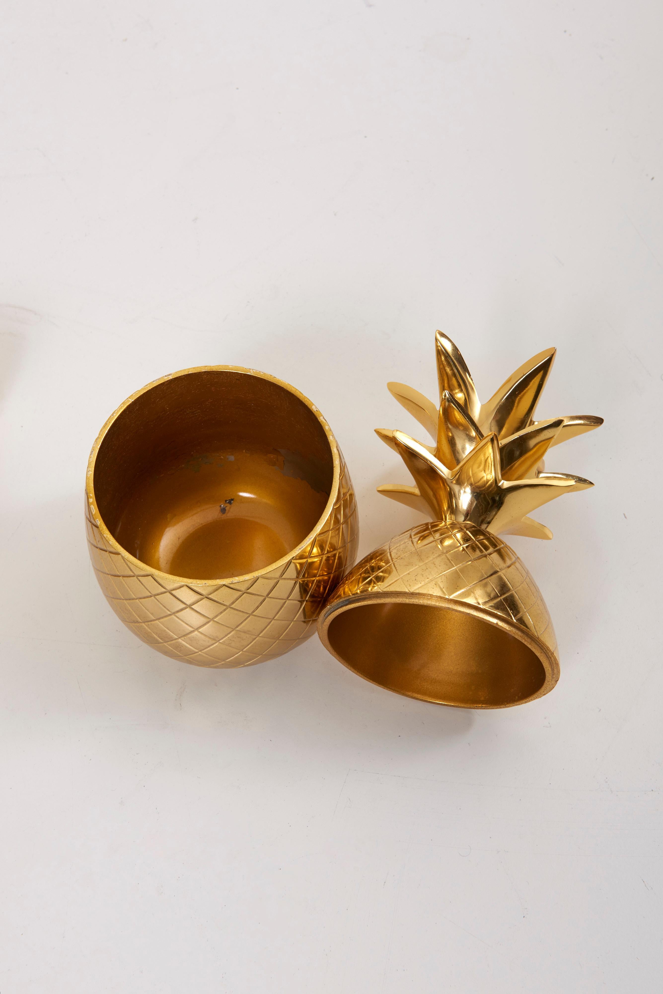 Set of 3 Brass Pineapple Ice Buckets or Candy Boxes For Sale 2