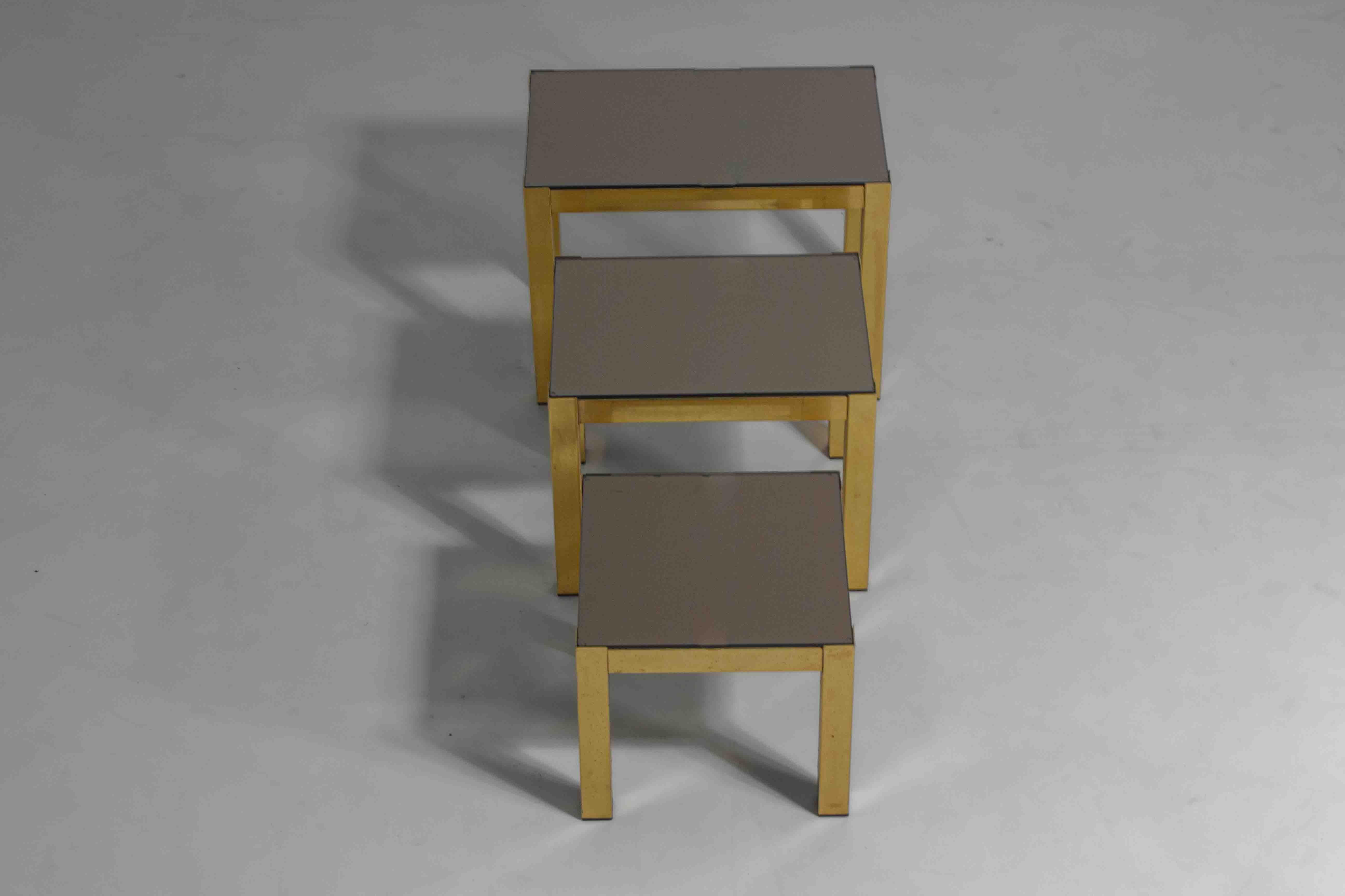 Belgian Set of 3 brass regency nesting tables, Belgium 1980s For Sale