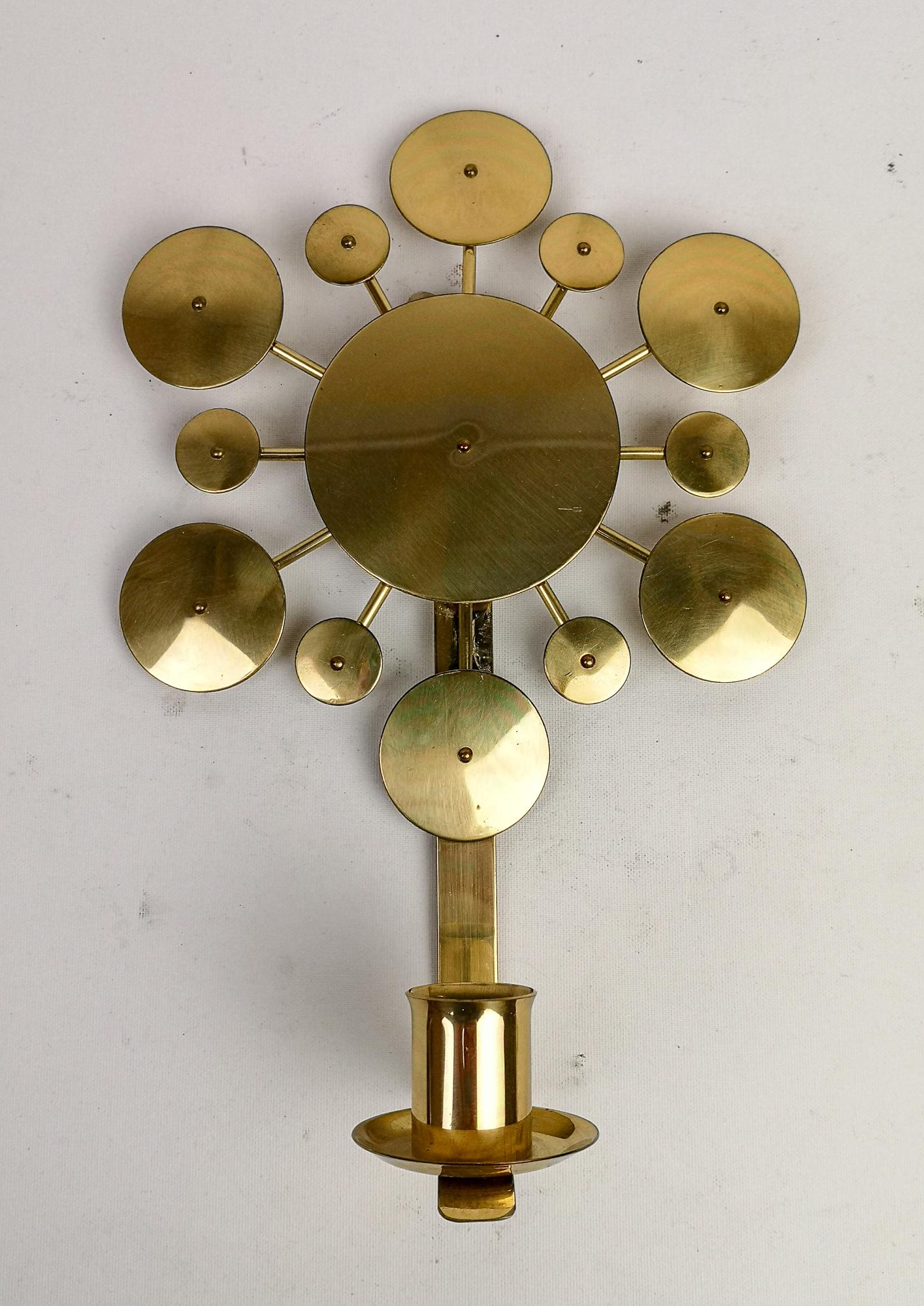 Mid-20th Century Set of 3 Brass Wall Candlesticks 