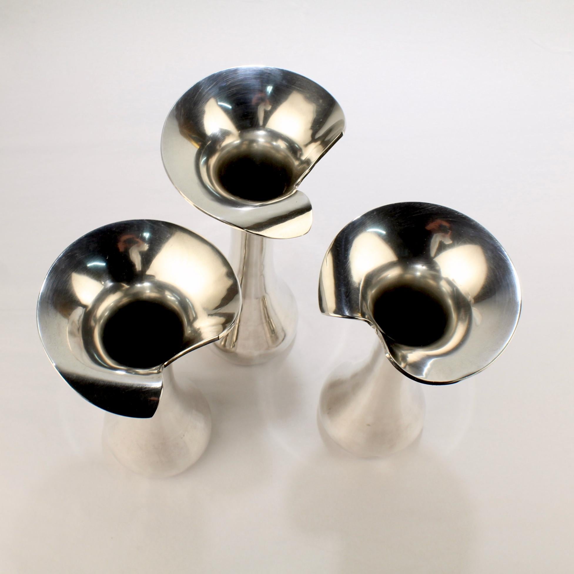 Set of 3 Brazilian Modernist .900 Solid Silver Flower Vases 3
