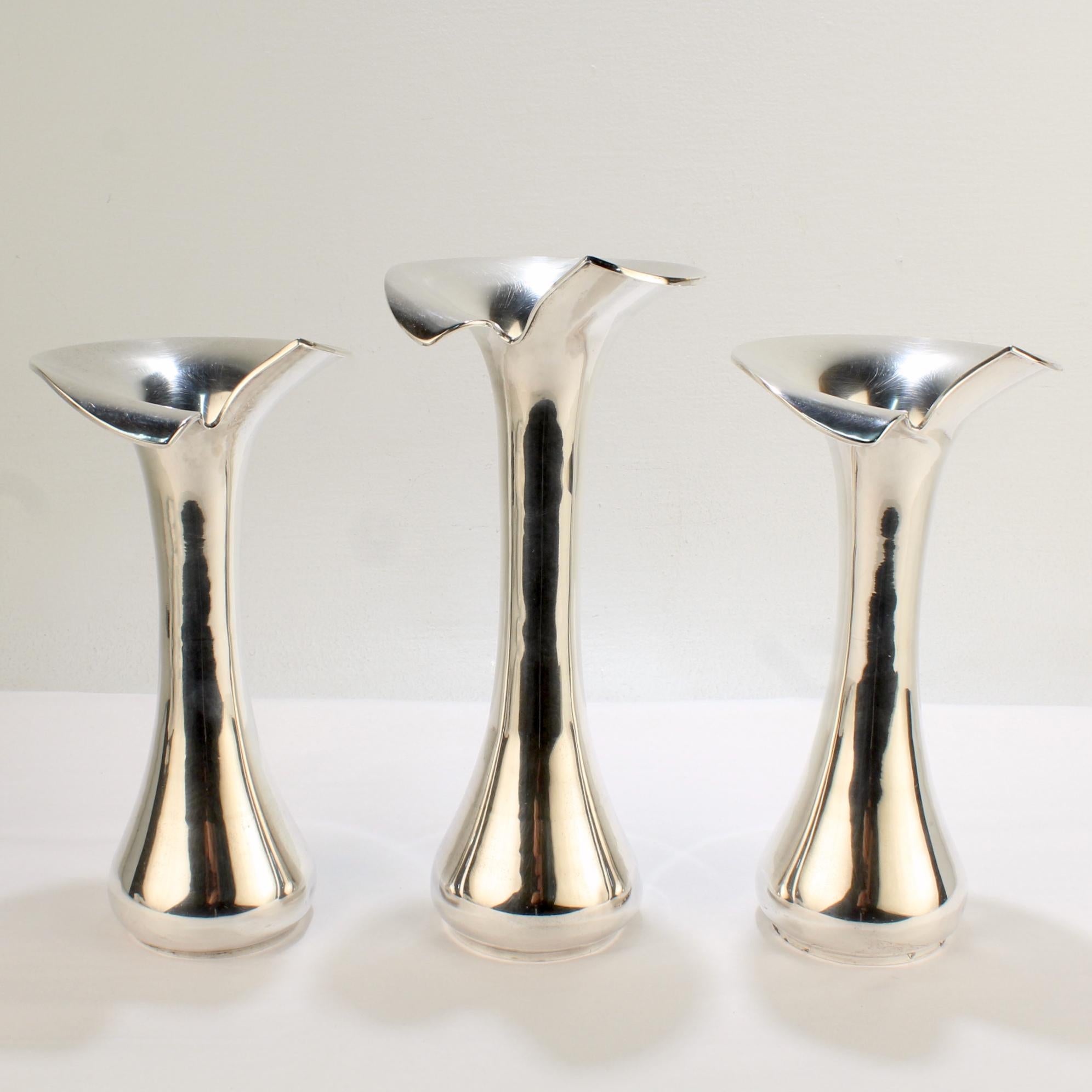 Women's or Men's Set of 3 Brazilian Modernist .900 Solid Silver Flower Vases For Sale