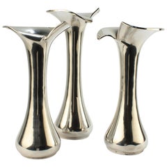Set of 3 Brazilian Modernist .900 Solid Silver Flower Vases