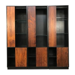 Set of 3 Breakfront Display Cabinets by Harvey Probber with Rosewood Doors