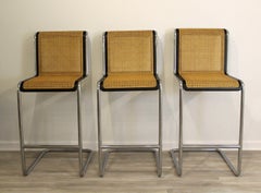 Set of 3 Breuer for Knoll Cesca Bar Stools Cane and Chrome