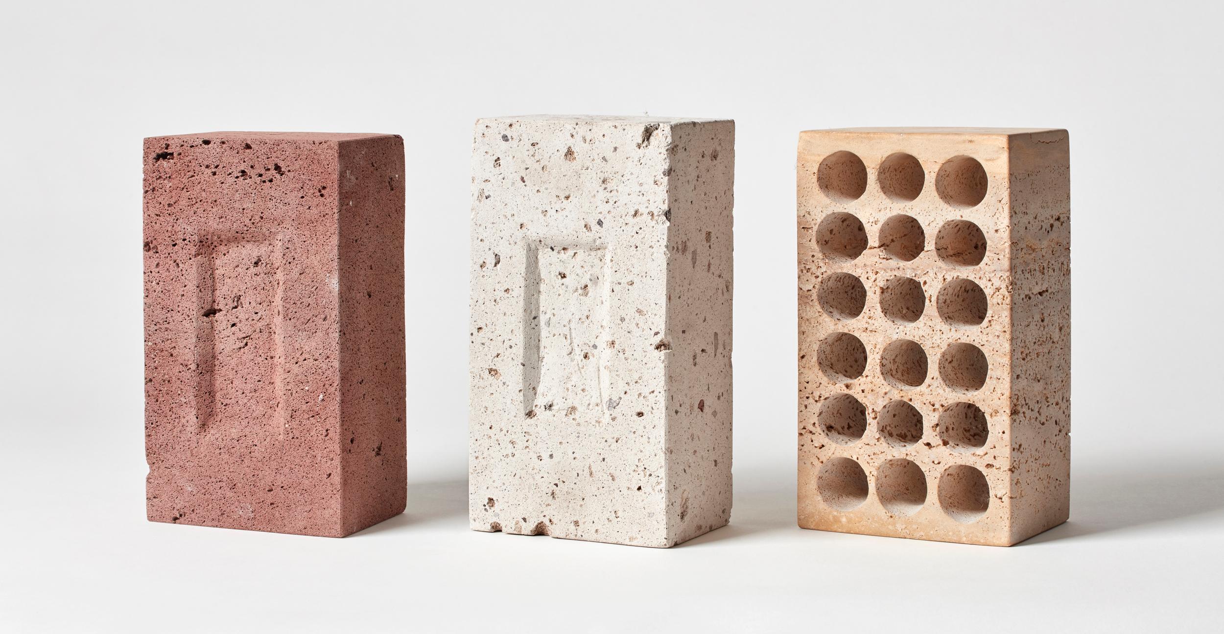 Set of 3 bricks by Estudio Rafael Freyre
Dimensions: W 12.5 D 9 x H 23 cm 
Materials: Andes stones
Also available: Other finishes available

The brick is a generic constructive element that constitutes part of the urban imaginary. In Peru,