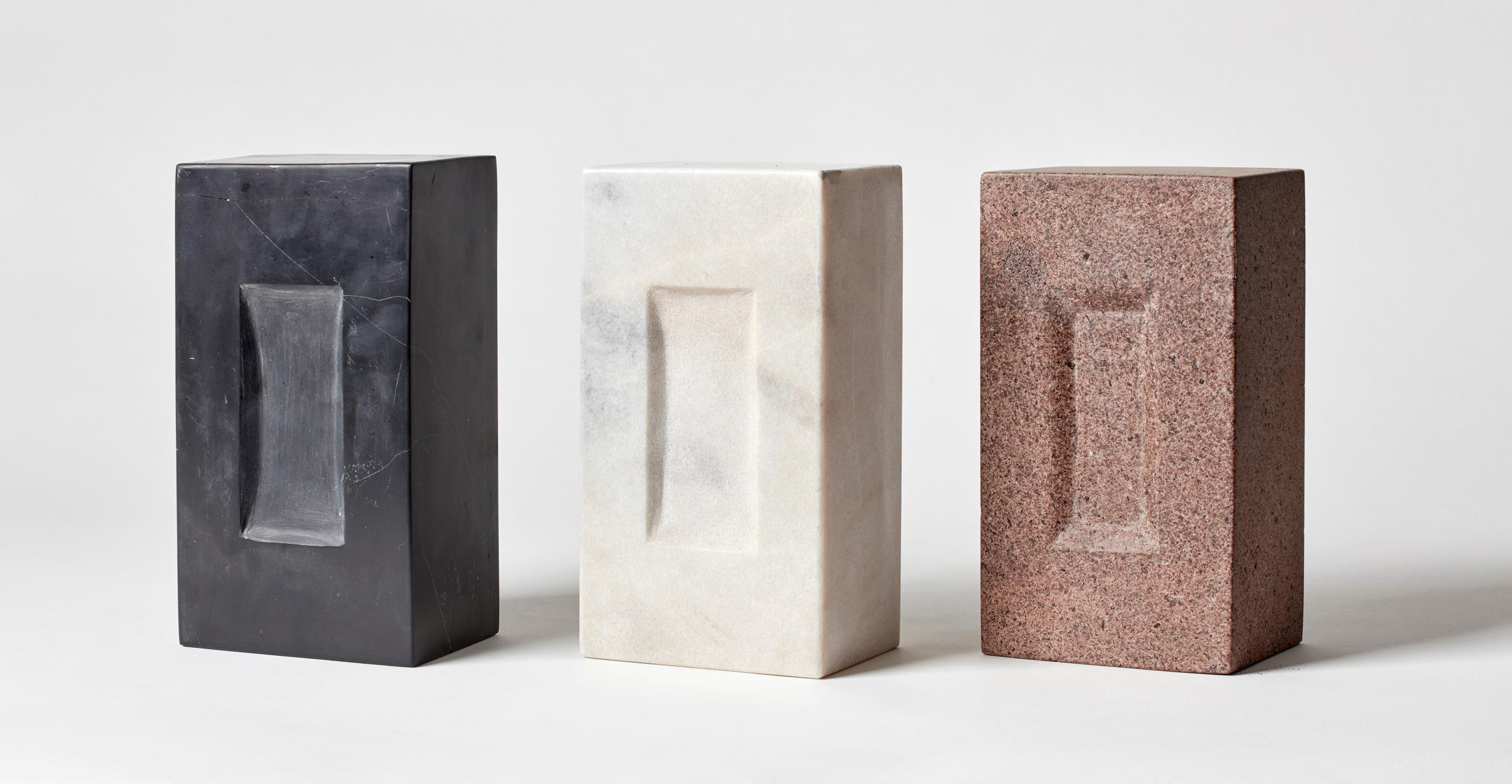 Set of 3 Bricks by Estudio Rafael Freyre
Dimensions: W 12.5 D 9 x H 23 cm 
Materials: Andes Stones
Also Available: Other finishes available.

The brick is a generic constructive element that constitutes part of the urban imaginary. In Peru,