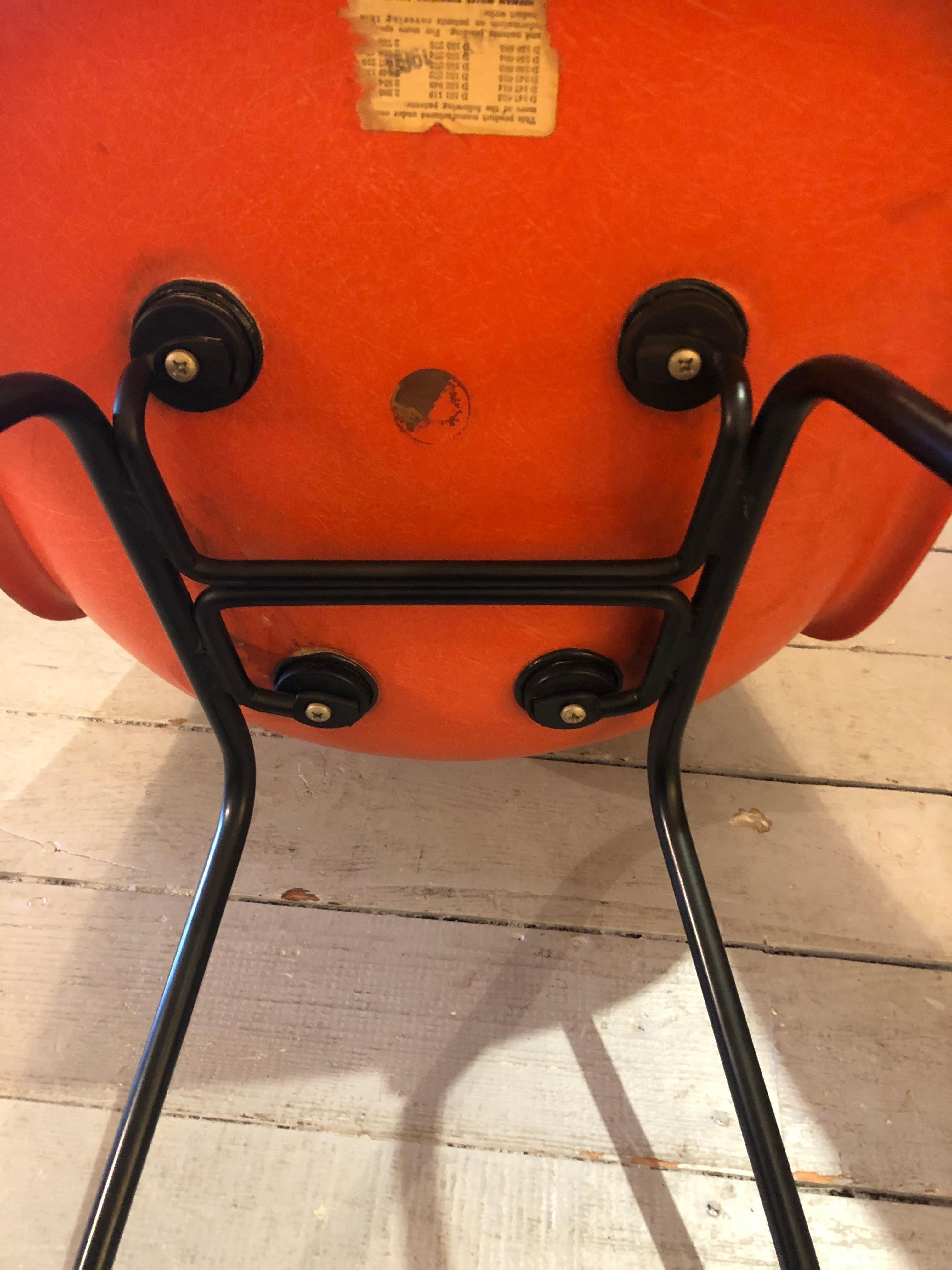 Set of 3 Bright Orange Iconic Mid-Century Modern Shell Eames Chairs 4