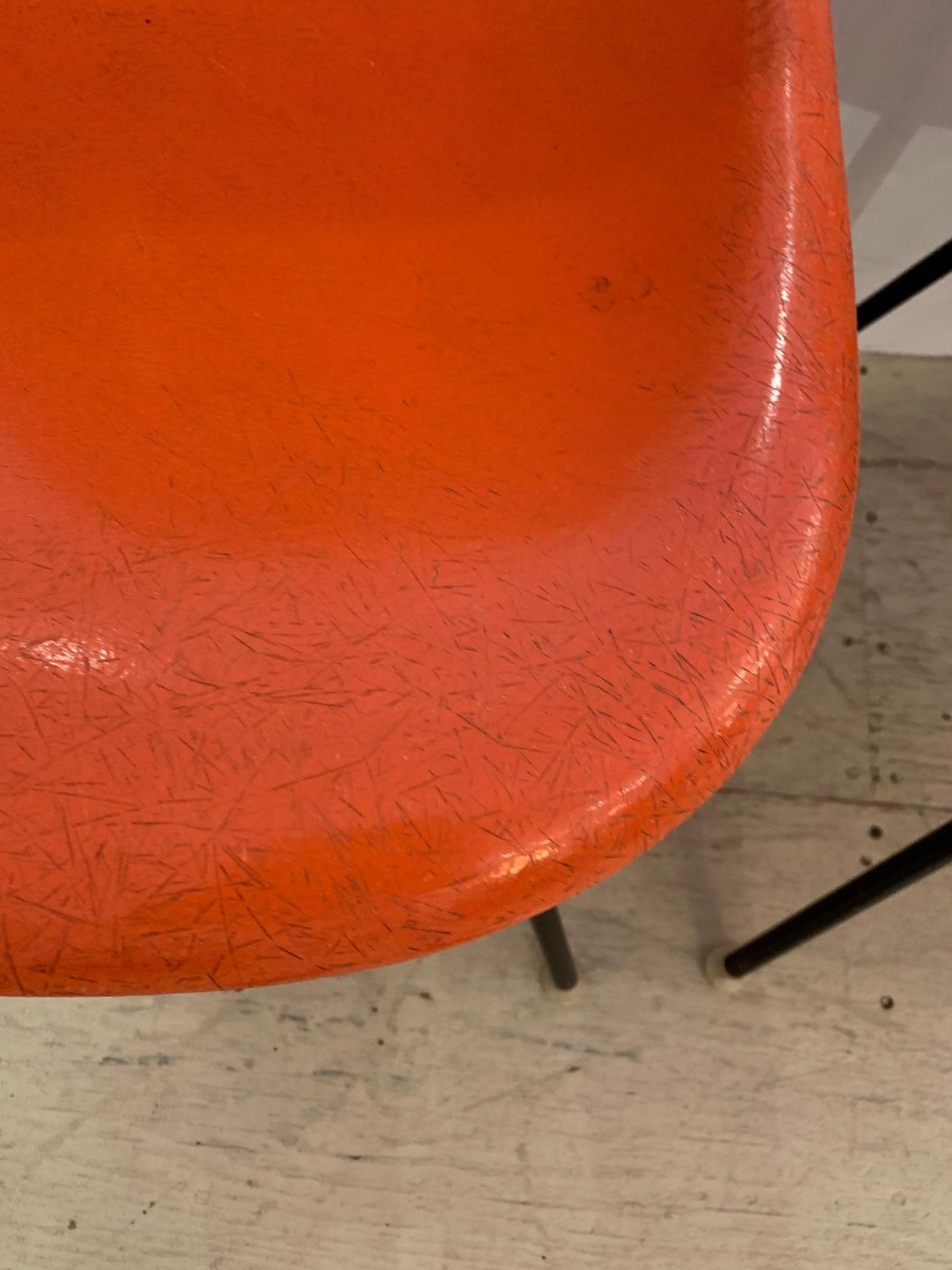 Metal Set of 3 Bright Orange Iconic Mid-Century Modern Shell Eames Chairs